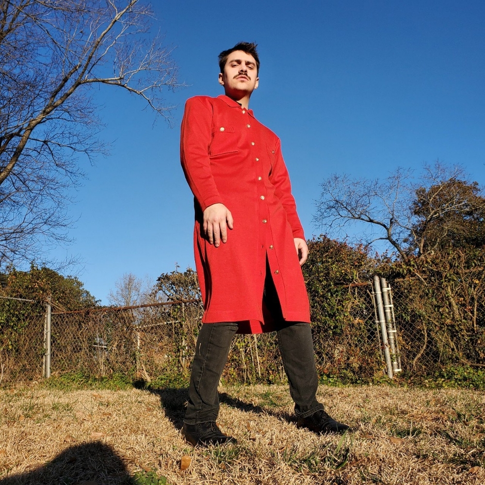 1980s Vintage Red Long-Sleeve Button-Up Dress by Horchow